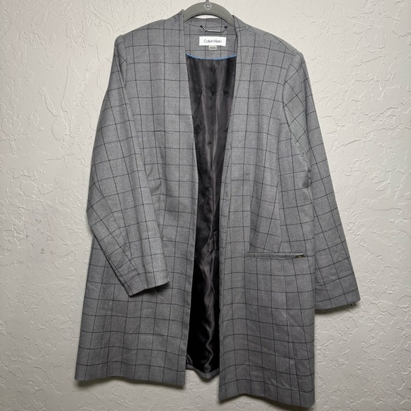 Calvin Klein Women's Collarless Open Front Checkered Blazer 14W - Picture 1 of 6
